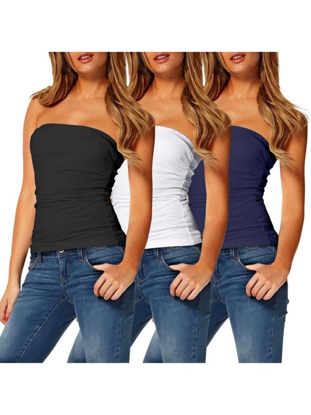 3-Pack Women's Cotton Tube Tops - Strapless Long Bandeau Shirts for Summer Style